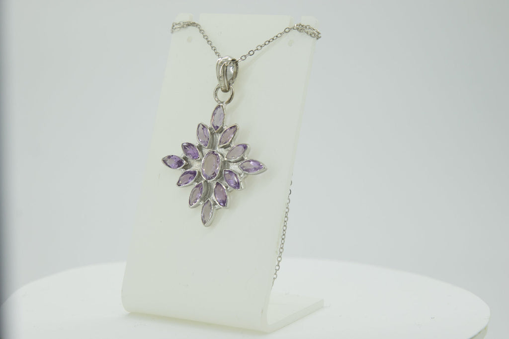 3,7 Carat edler Amethyst Anhanger 925 Silber Collier Kette Amethyst Anhanger