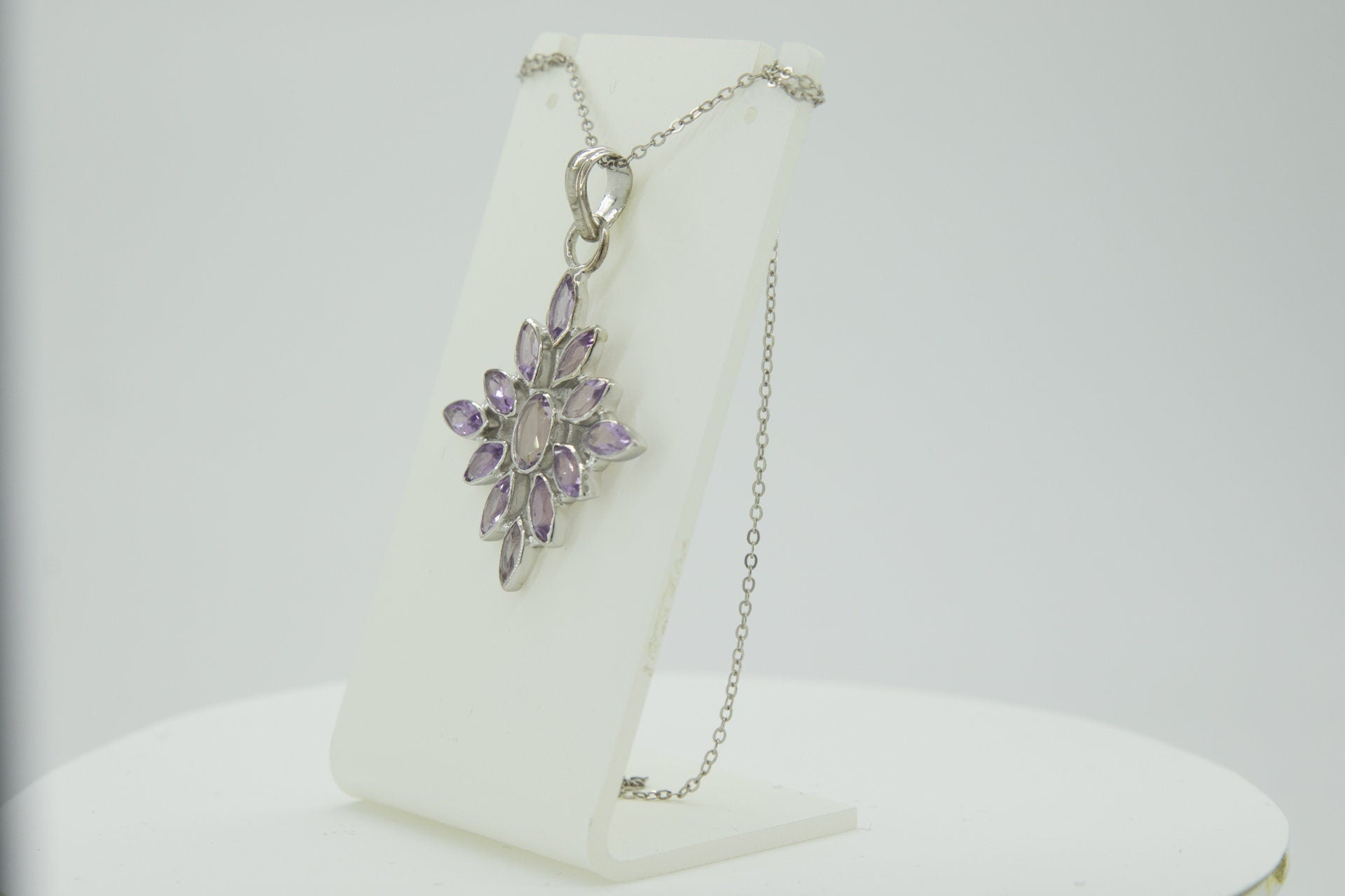 3,7 Carat edler Amethyst Anhanger 925 Silber Collier Kette Amethyst Anhanger
