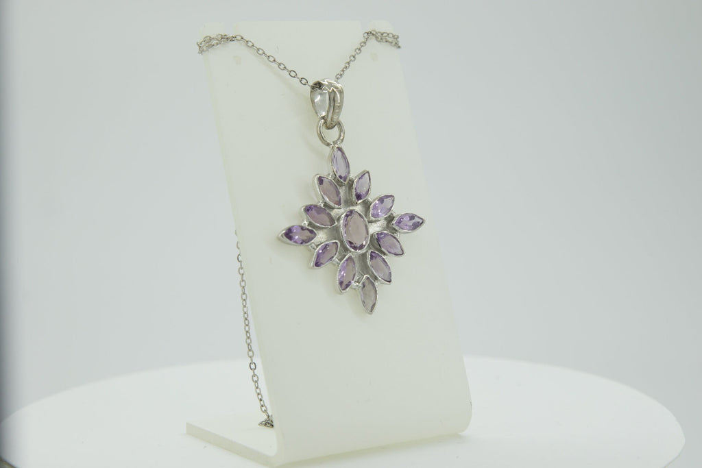 3,7 Carat edler Amethyst Anhanger 925 Silber Collier Kette Amethyst Anhanger