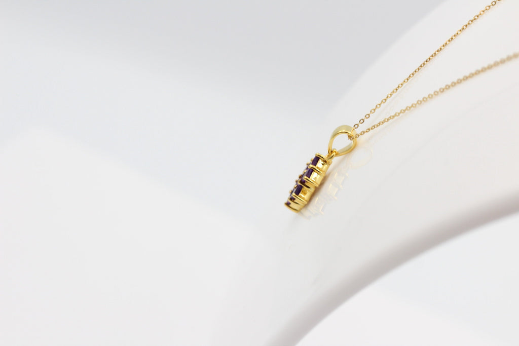 Edler 1,9 Amethyst Anhänger 925 Silber Collier Kette violetter Edelstein verg.