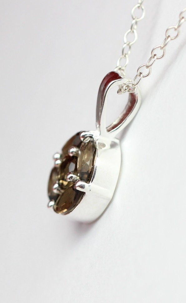 Edler 0,87 Carat Rauchquarz Anhanger 925 Silber Collier Kette Rauchtopas