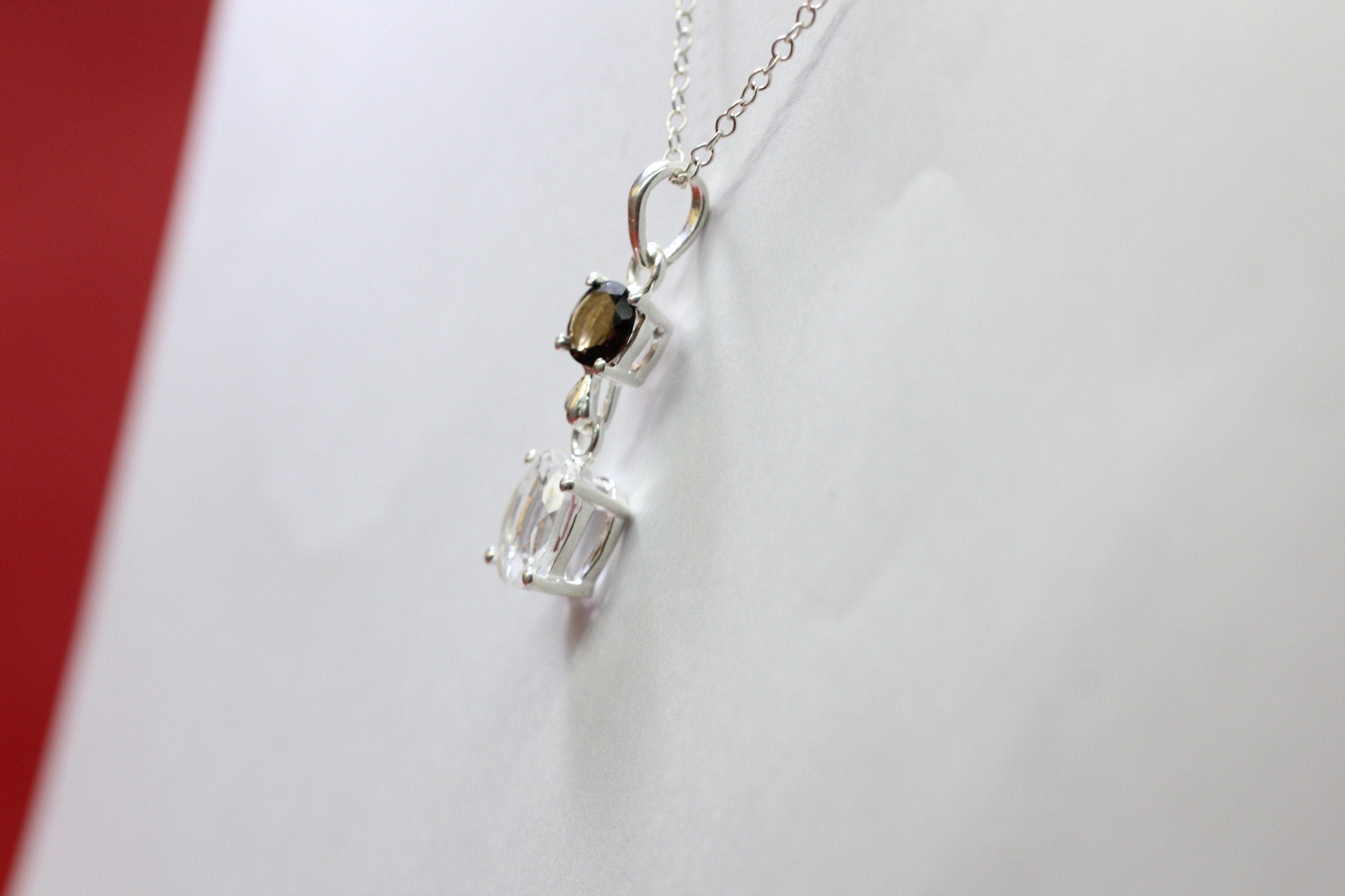 Edler 3,39 Carat weisstopas Rauchquarz Anhanger 925 Silber Collier Kette Topas