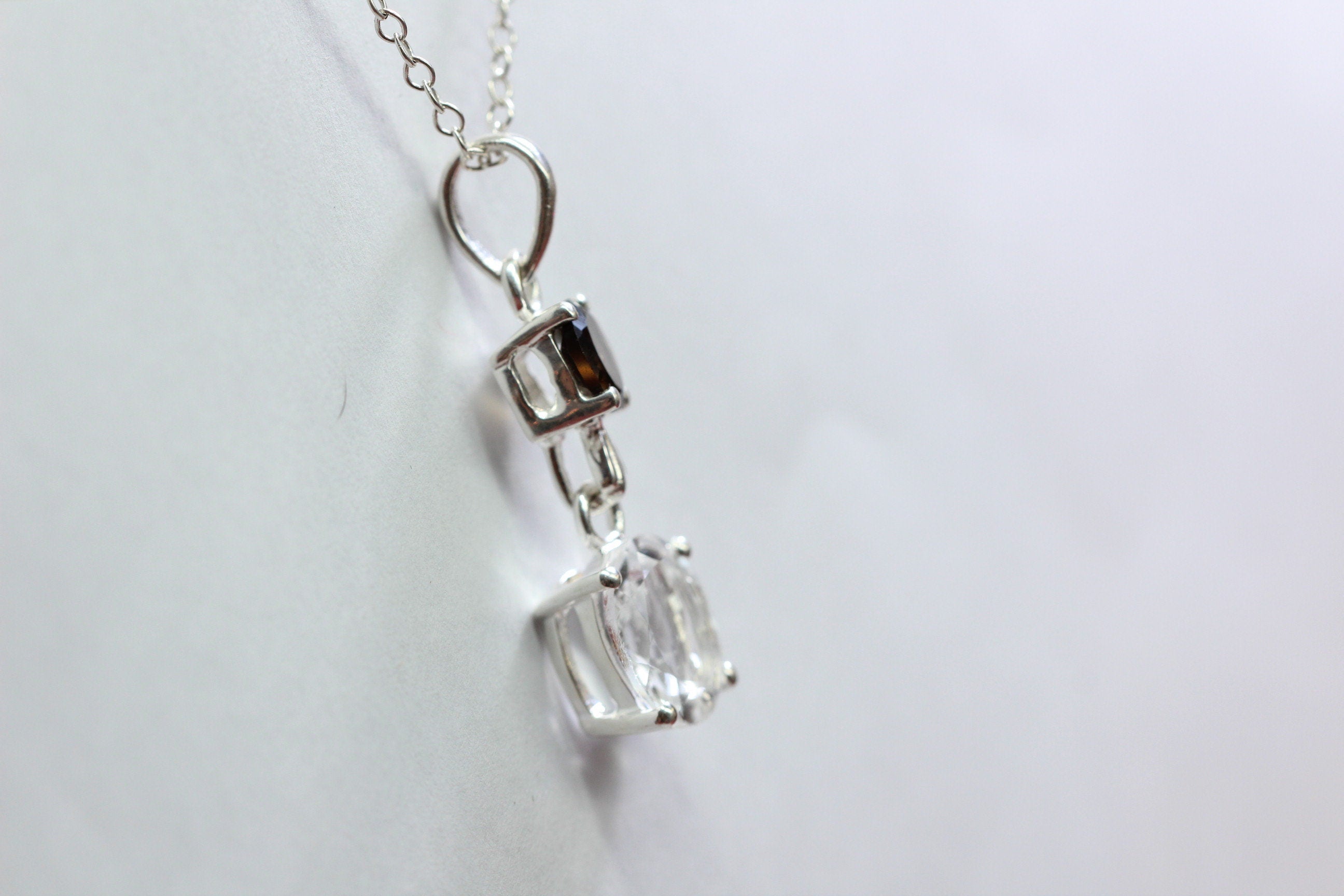 Edler 3,39 Carat weisstopas Rauchquarz Anhanger 925 Silber Collier Kette Topas