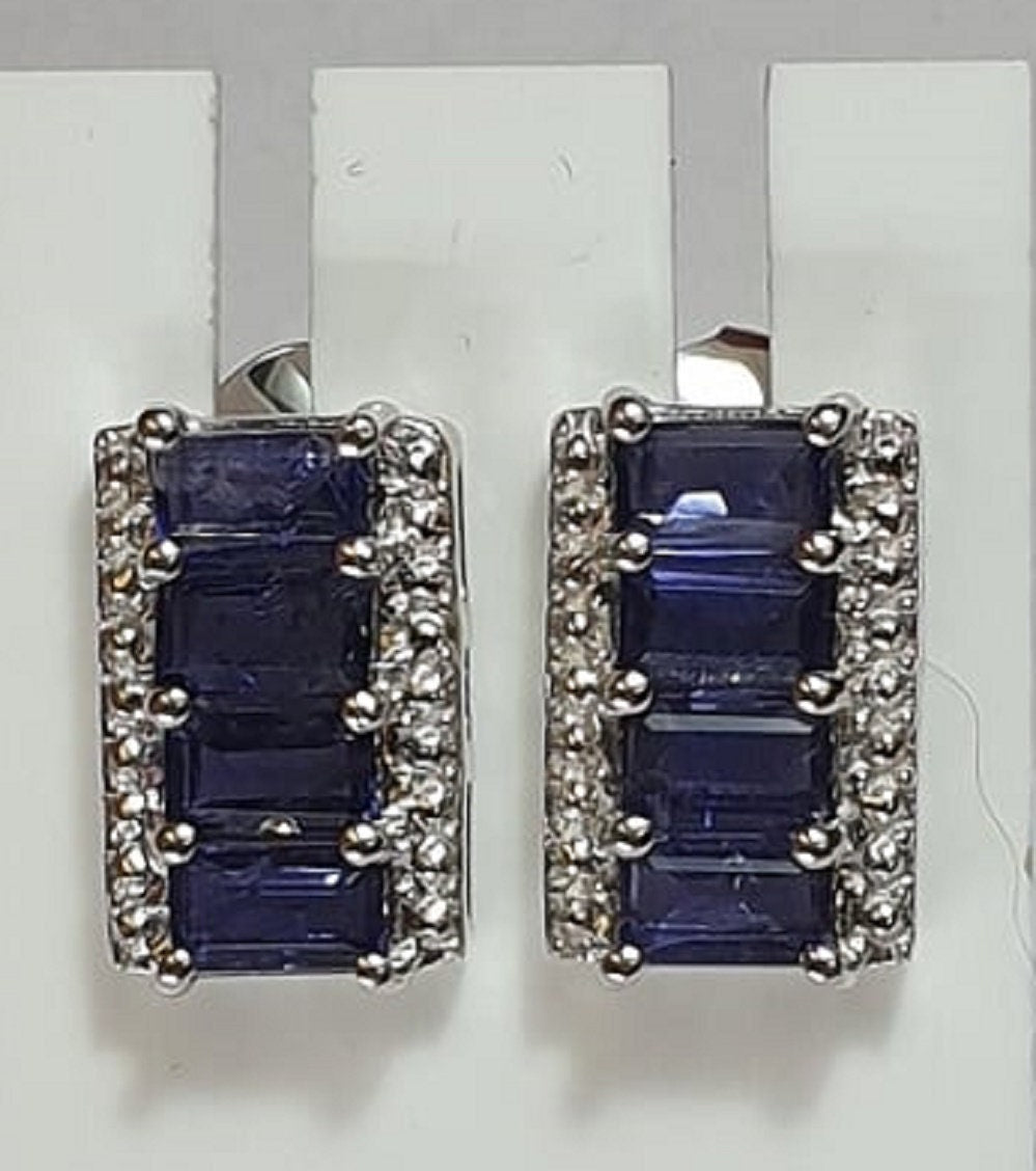 2,0 Carat Iolith Ohrstecker 925 Silber Ohrring Wassersahpir Luchssaphir Edel