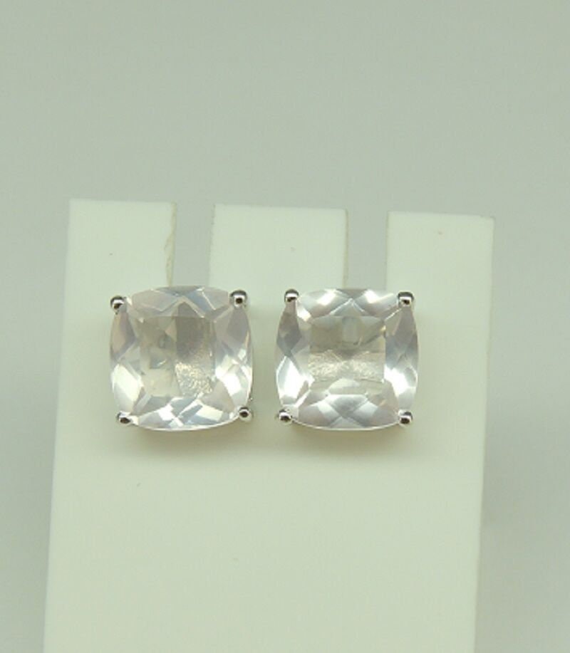 Edle 4,2 Carat Rosenquarz Ohrstecker 925 Silber Top Edel
