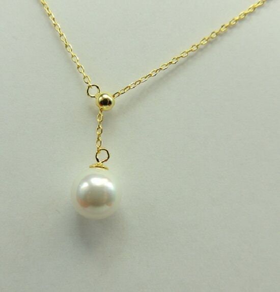 Collier mit Perle 925 Silber edel vergoldet Perlcollier Kette 10 mm Perle