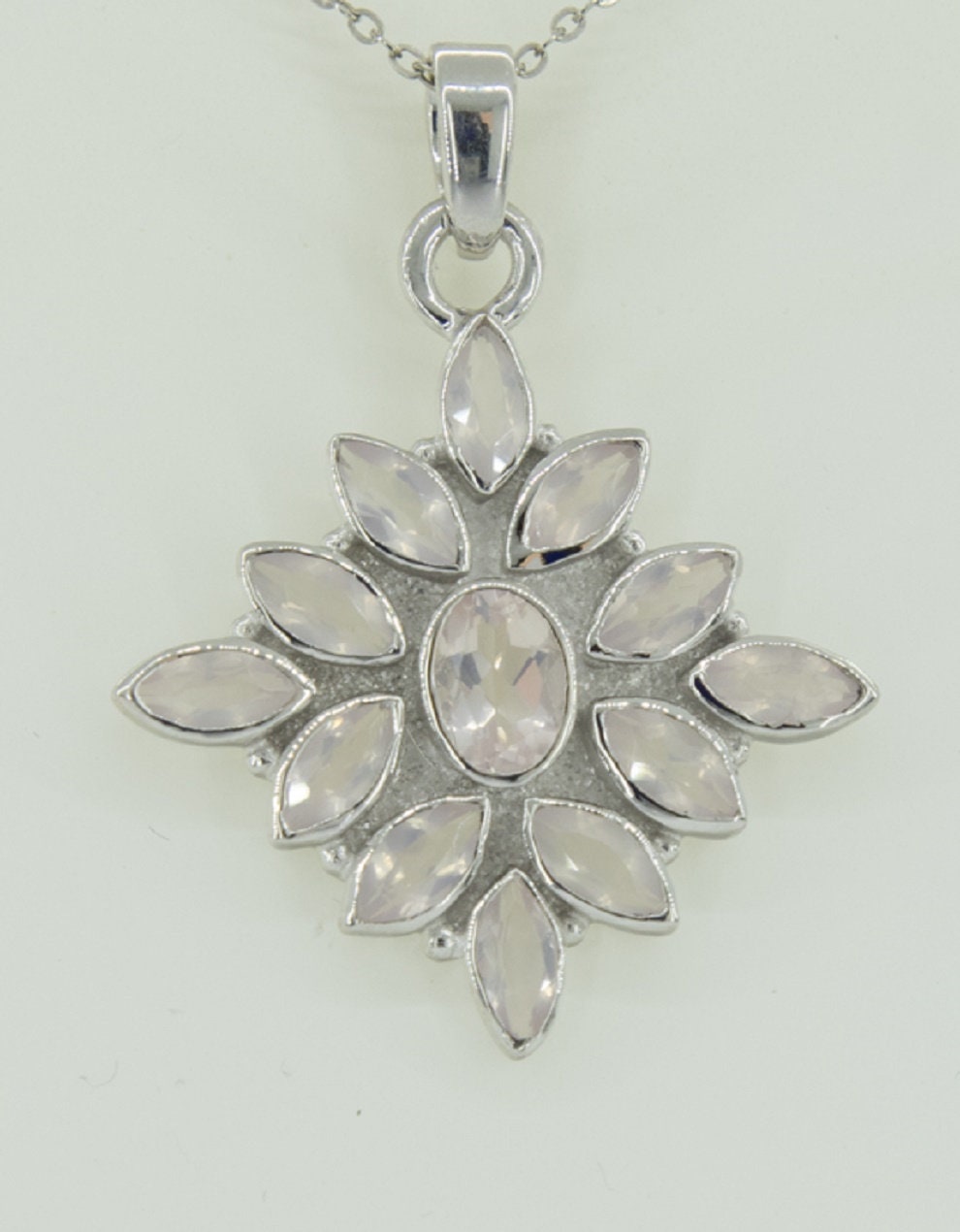 3,7 Carat Rosenquarz Anhanger 925 Silber Collier Kette rosa Rosenquarz Anhanger