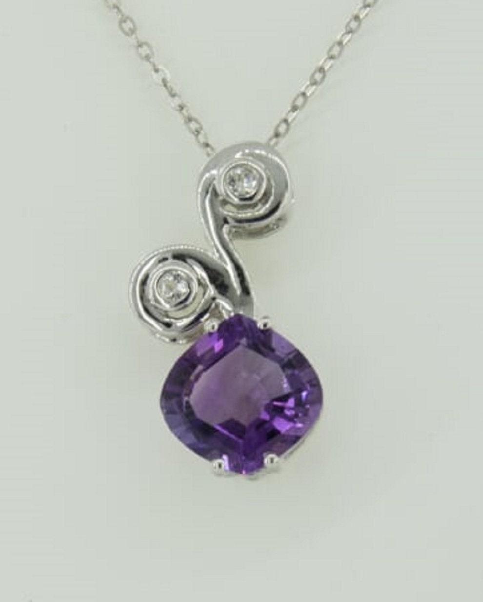 Edler 3,25 Carat Amethyst weisstopas Anhanger 925 Silber Collier Kette Edelstein