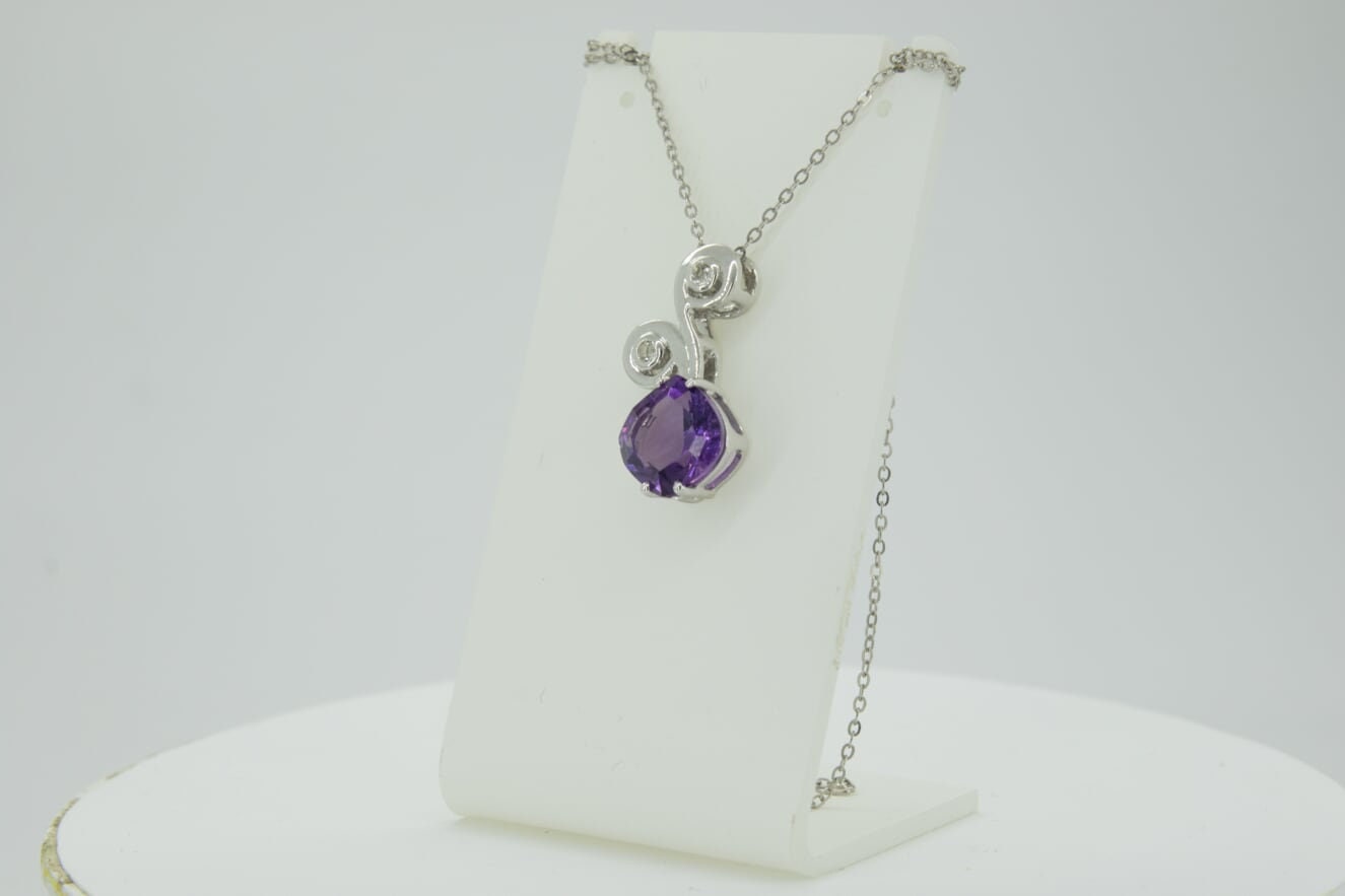 Edler 3,25 Carat Amethyst weisstopas Anhanger 925 Silber Collier Kette Edelstein