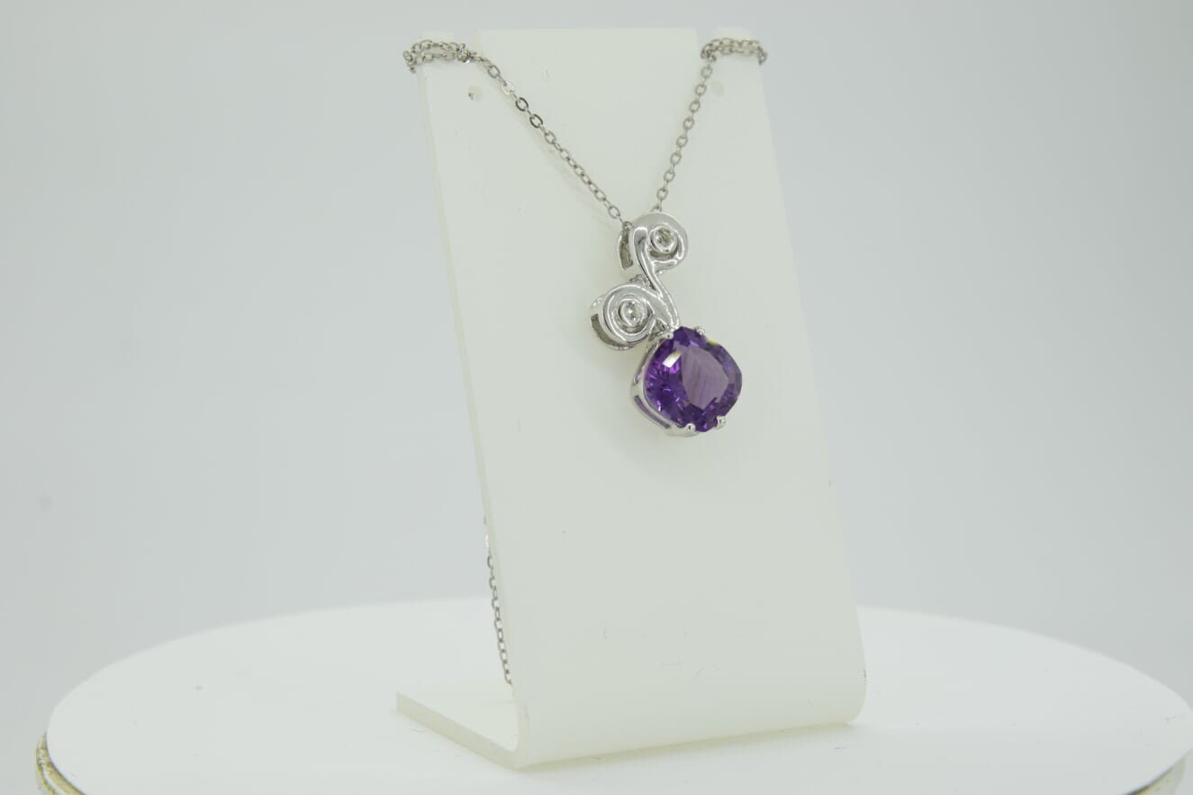 Edler 3,25 Carat Amethyst weisstopas Anhanger 925 Silber Collier Kette Edelstein