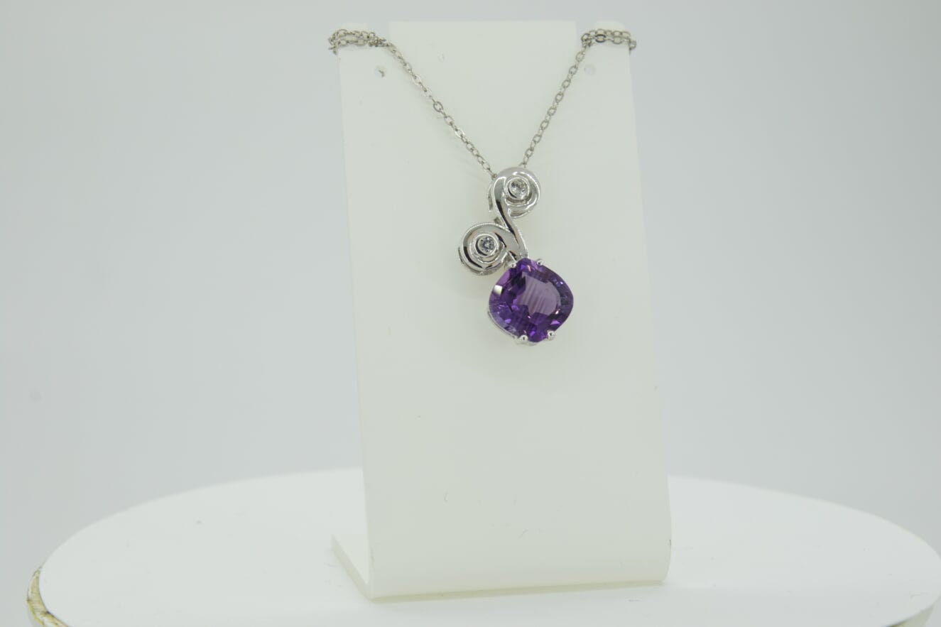 Edler 3,25 Carat Amethyst weisstopas Anhanger 925 Silber Collier Kette Edelstein