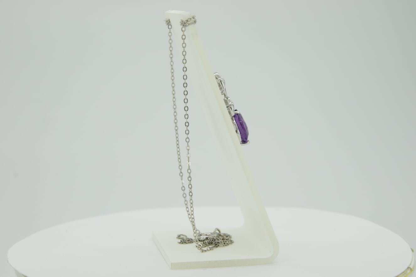 Edler 3,25 Carat Amethyst weisstopas Anhanger 925 Silber Collier Kette Edelstein