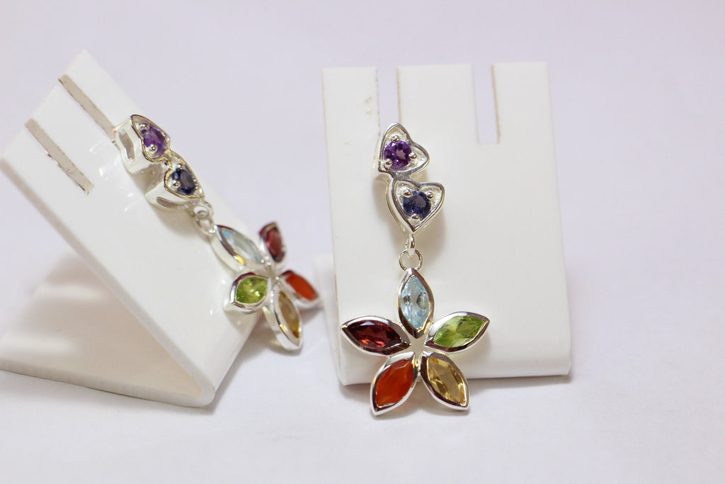 2,58 Carat Chakra Ohrstecker 7 Edelsteine 925 Silber Ohrschmuck Multiedelstein