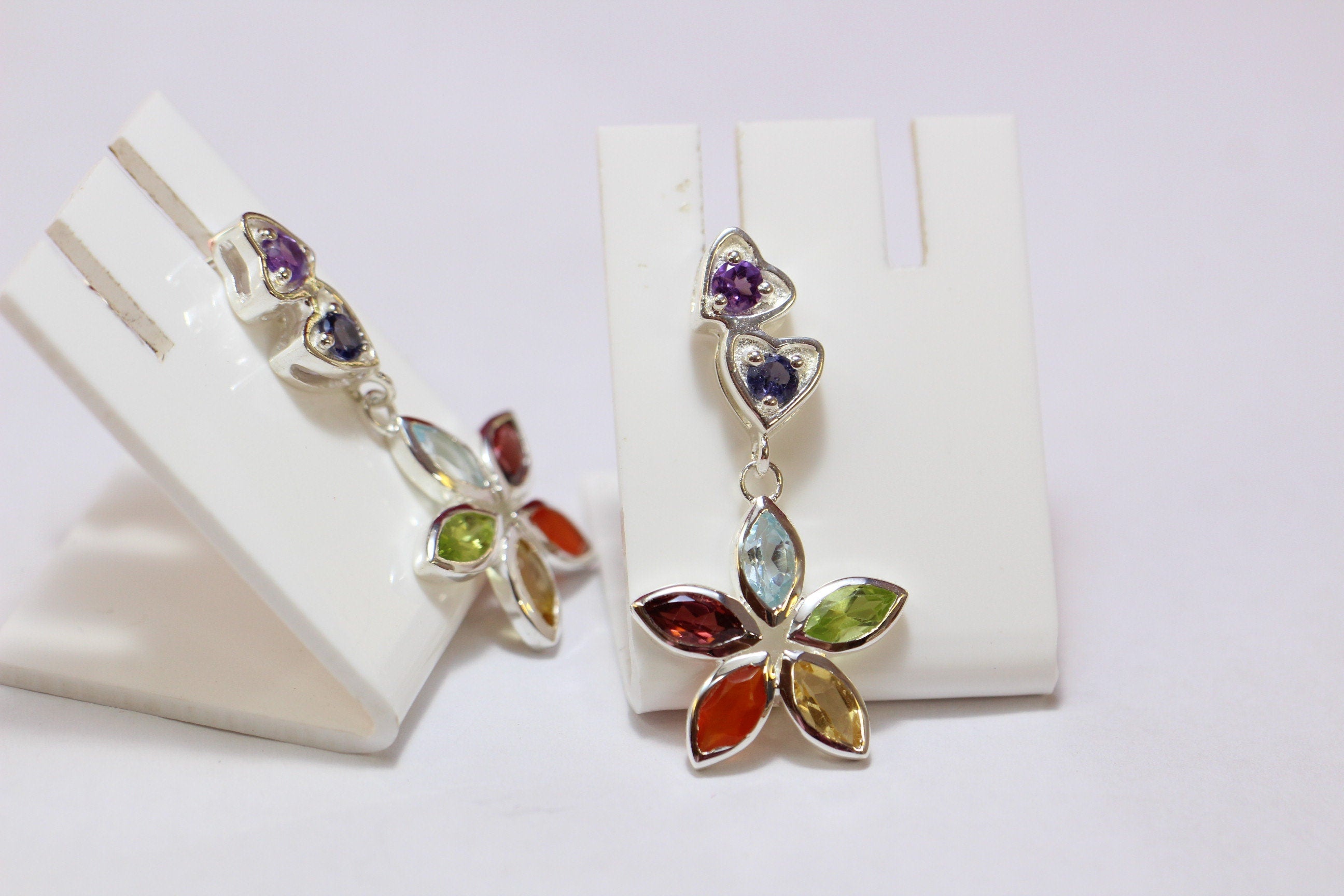 2,58 Carat Chakra Ohrstecker 7 Edelsteine 925 Silber Ohrschmuck Multiedelstein