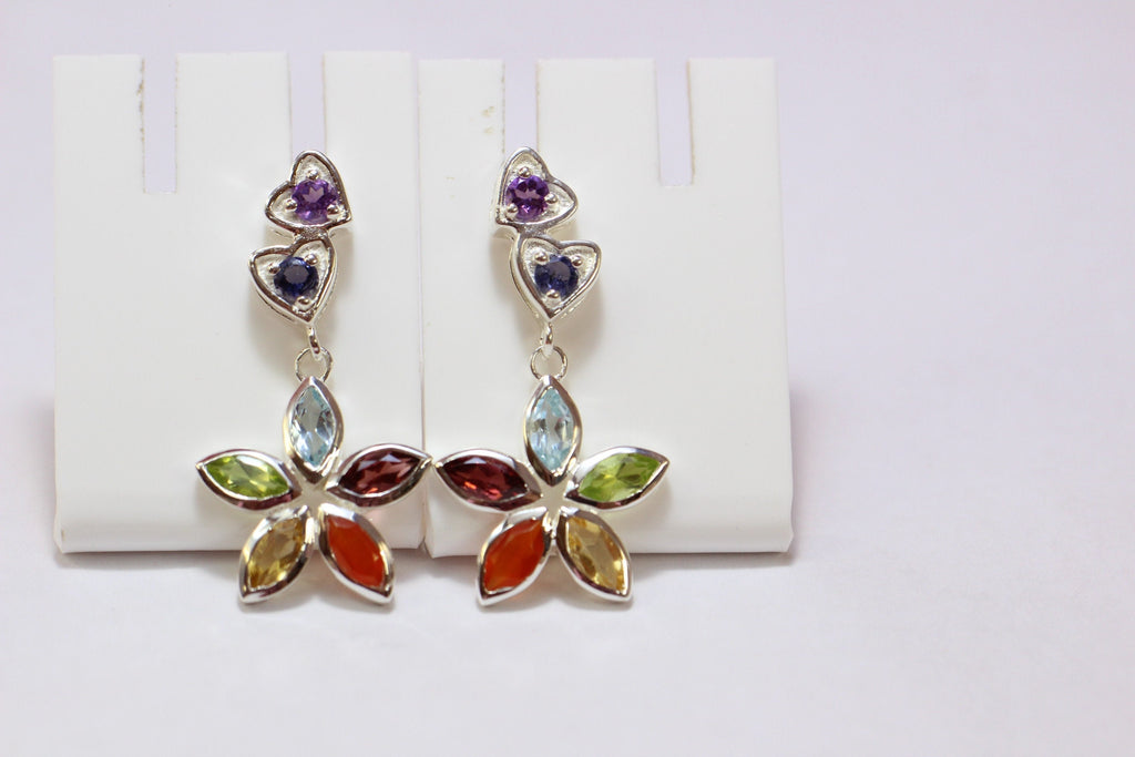 2,58 Carat Chakra Ohrstecker 7 Edelsteine 925 Silber Ohrschmuck Multiedelstein