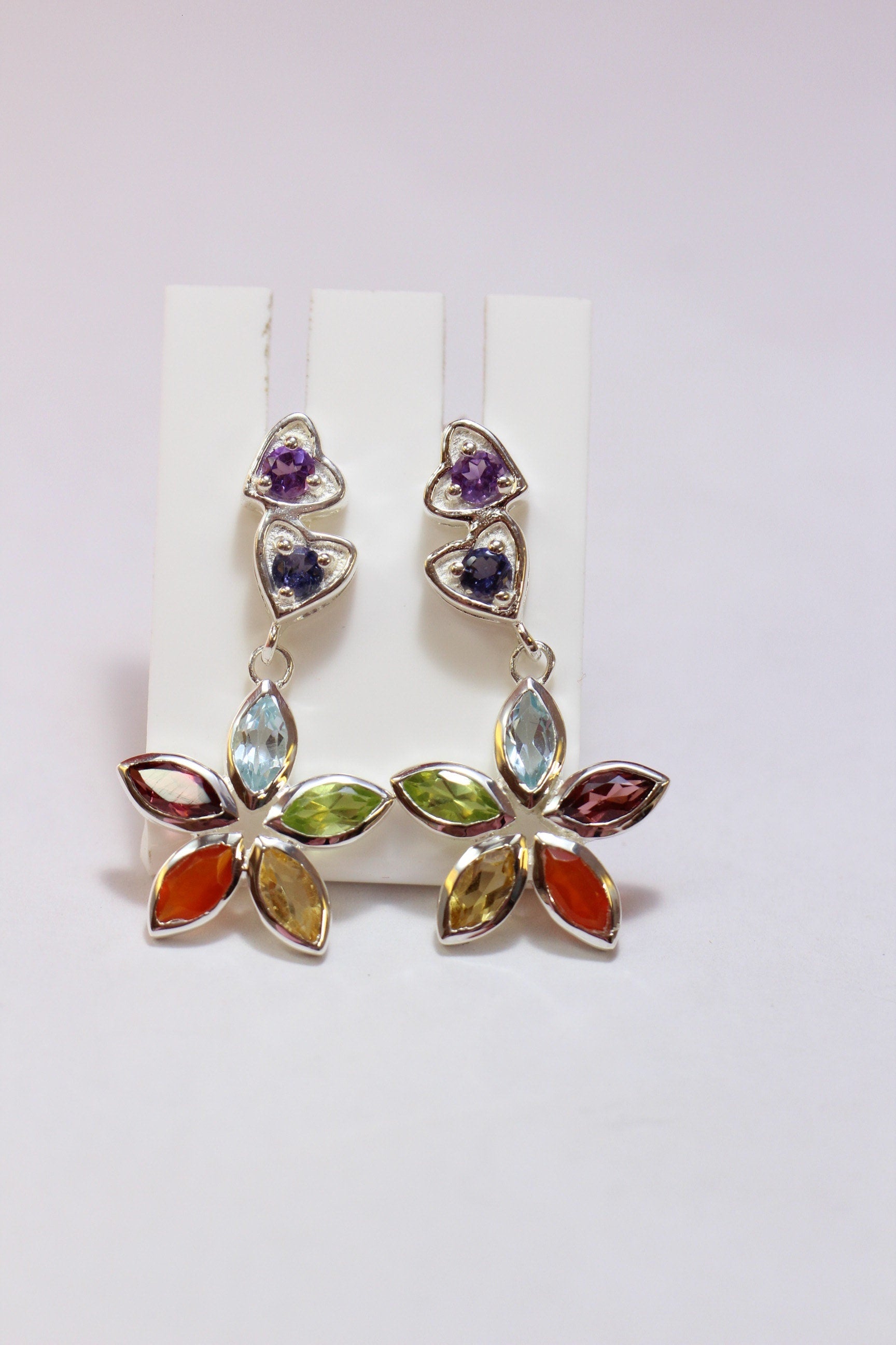2,58 Carat Chakra Ohrstecker 7 Edelsteine 925 Silber Ohrschmuck Multiedelstein