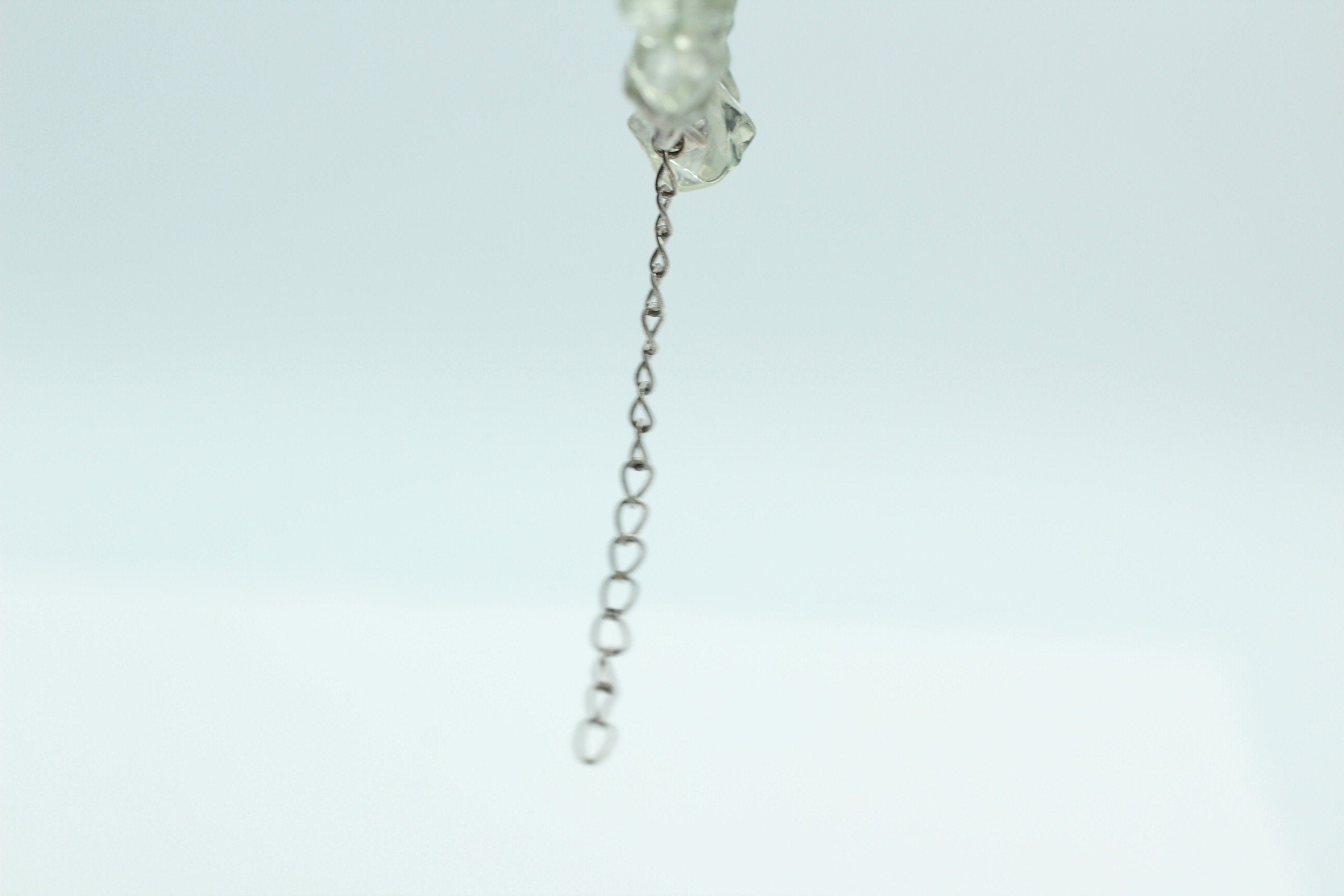 34,5 Carat Prasiolith Collier Splitterkette 925 Silber mit Verlängerung