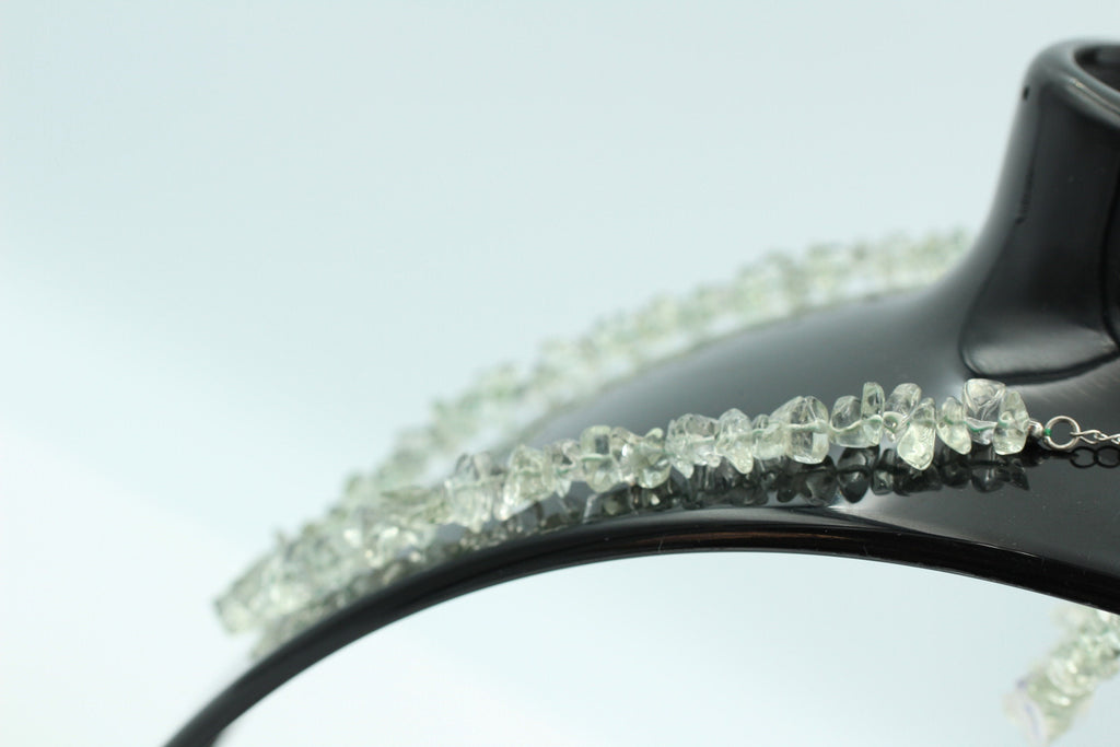 34,5 Carat Prasiolith Collier Splitterkette 925 Silber mit Verlängerung