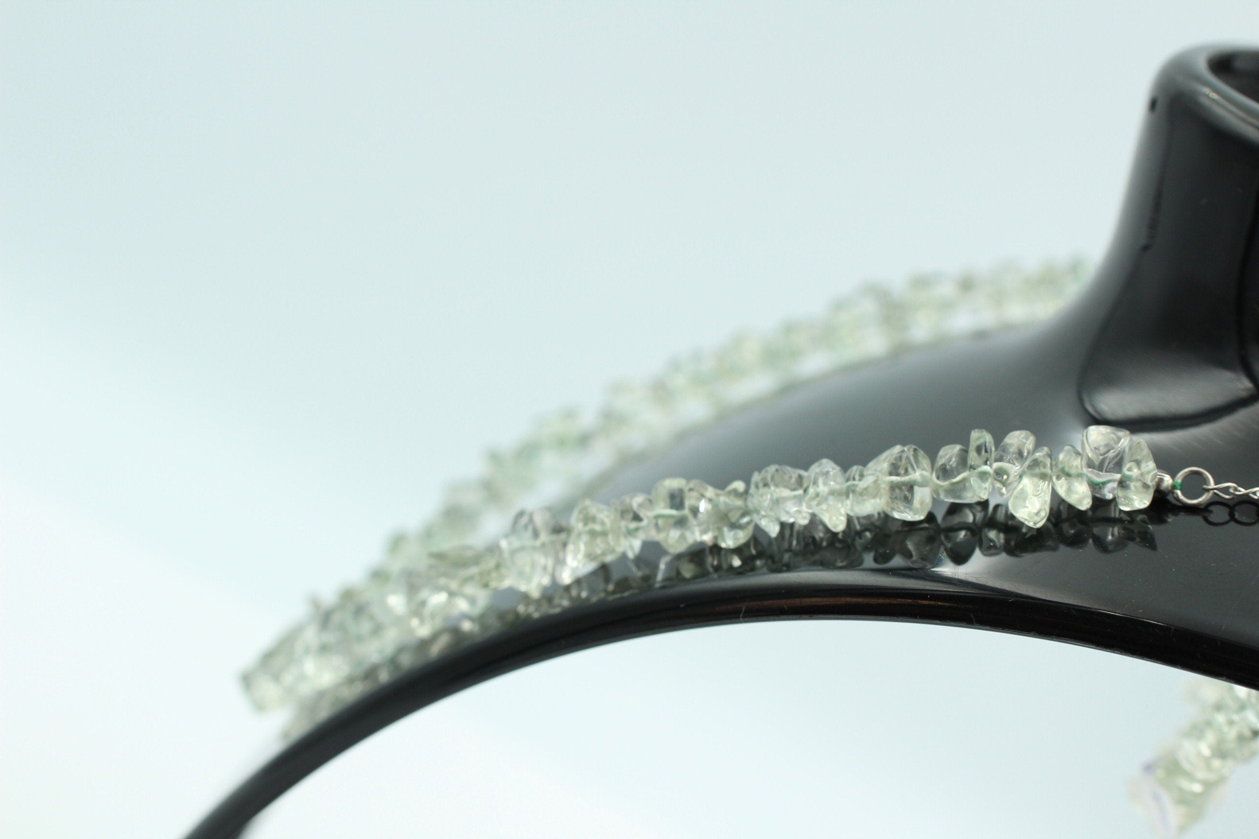 34,5 Carat Prasiolith Collier Splitterkette 925 Silber mit Verlängerung