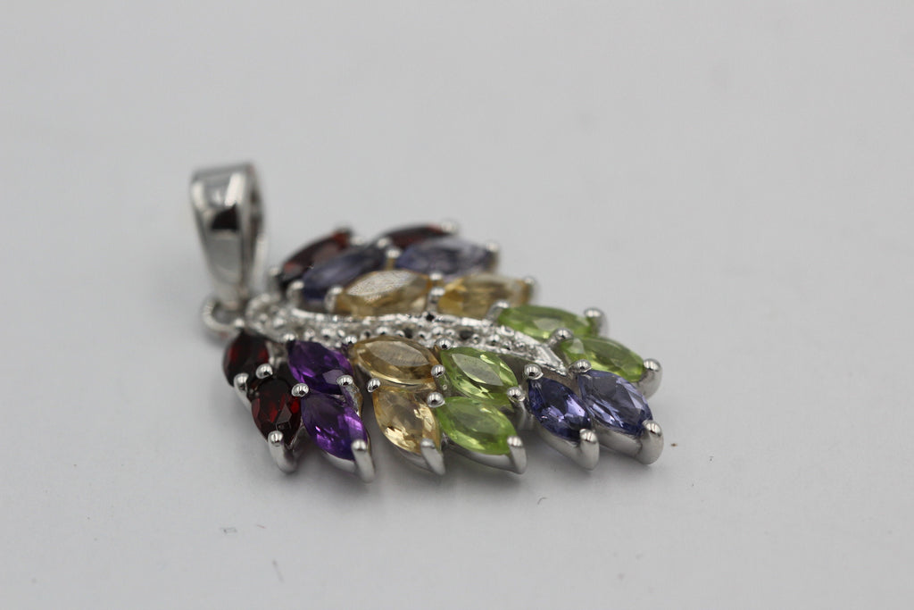 Edler 2,85 Carat Multi Edelstein Anhänger 925 Silber Collier Kette Schmuck