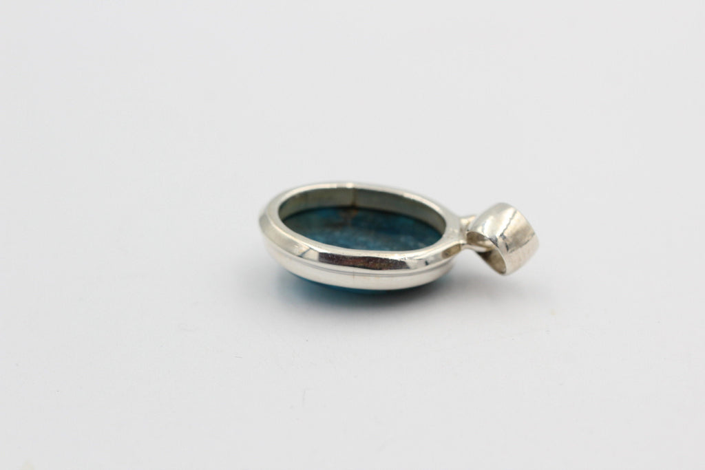 31 Carat neon blauer Apatit Anhänger 925 Silber Cabochon Collier Kette Apatit