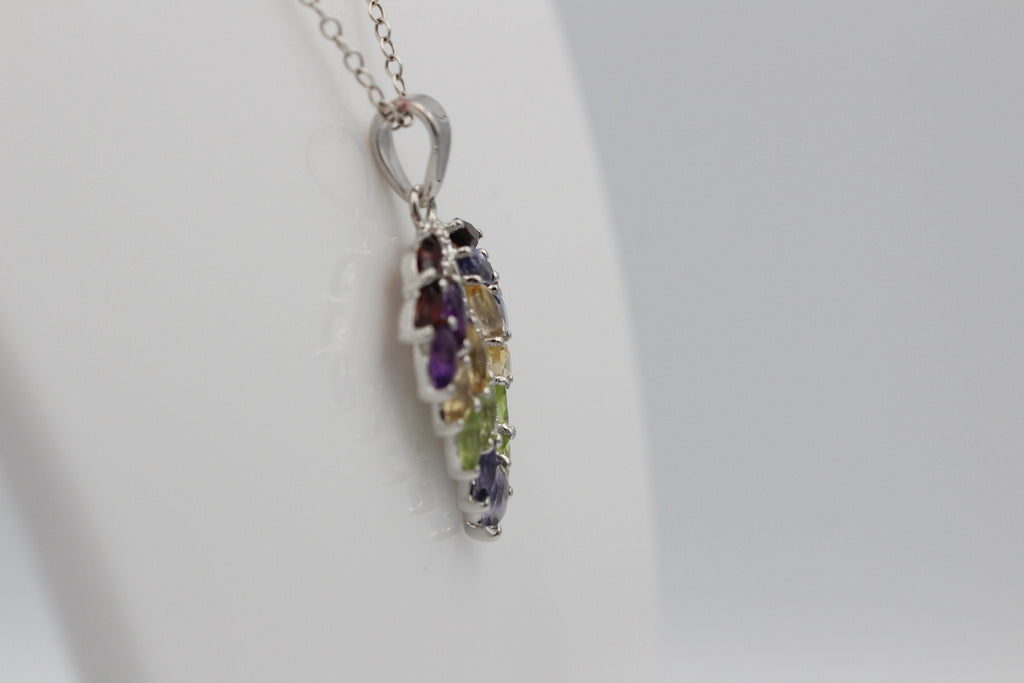 Edler 2,85 Carat Multi Edelstein Anhänger 925 Silber Collier Kette Schmuck
