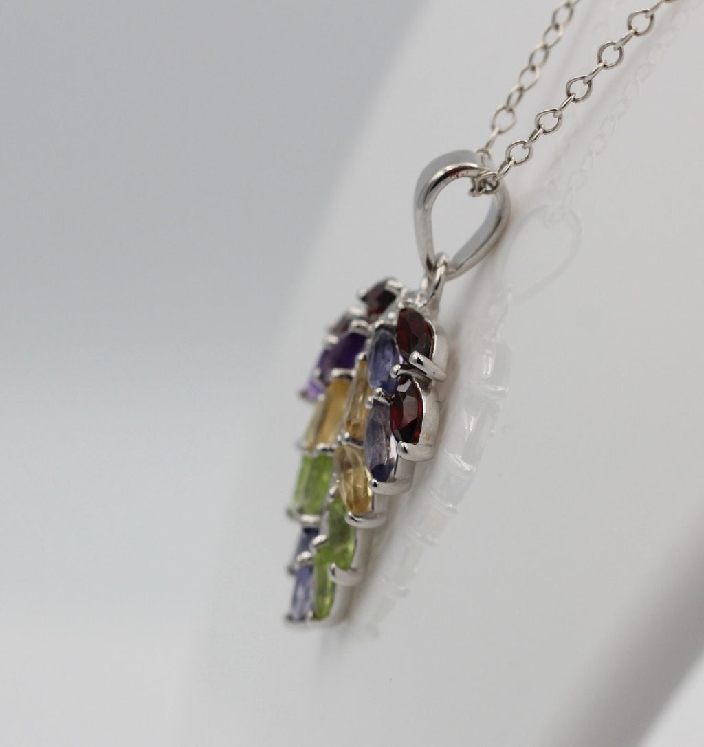 Edler 2,85 Carat Multi Edelstein Anhänger 925 Silber Collier Kette Schmuck