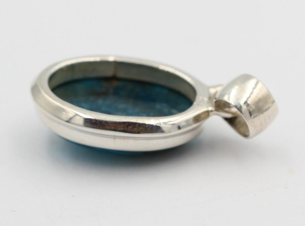 31 Carat neon blauer Apatit Anhänger 925 Silber Cabochon Collier Kette Apatit