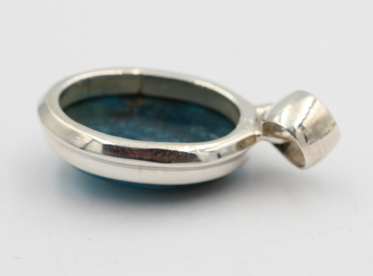 31 Carat neon blauer Apatit Anhänger 925 Silber Cabochon Collier Kette Apatit