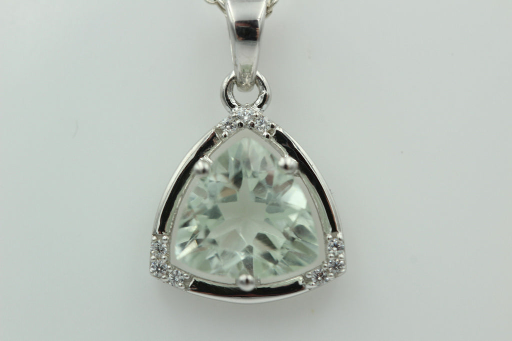 2,36 Carat Prasiolith Anhänger grüner Amethyst mit Zirkonia 925 Silber Kette