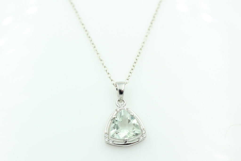 2,36 Carat Prasiolith Anhänger grüner Amethyst mit Zirkonia 925 Silber Kette