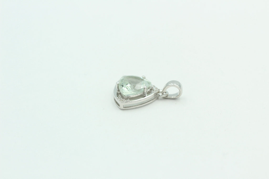 2,36 Carat Prasiolith Anhänger grüner Amethyst mit Zirkonia 925 Silber Kette