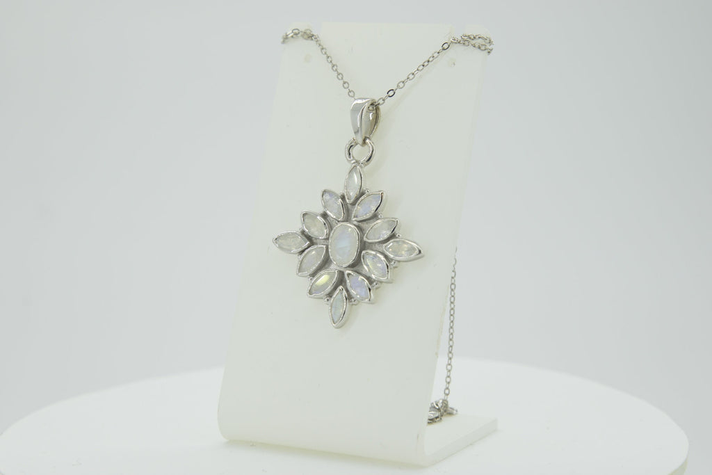 3,7 Carat Mondstein Anhanger 925 Silber Collier Kette Regenbogen Mondstein