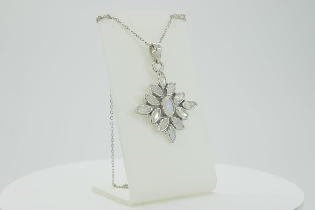 3,7 Carat Mondstein Anhanger 925 Silber Collier Kette Regenbogen Mondstein