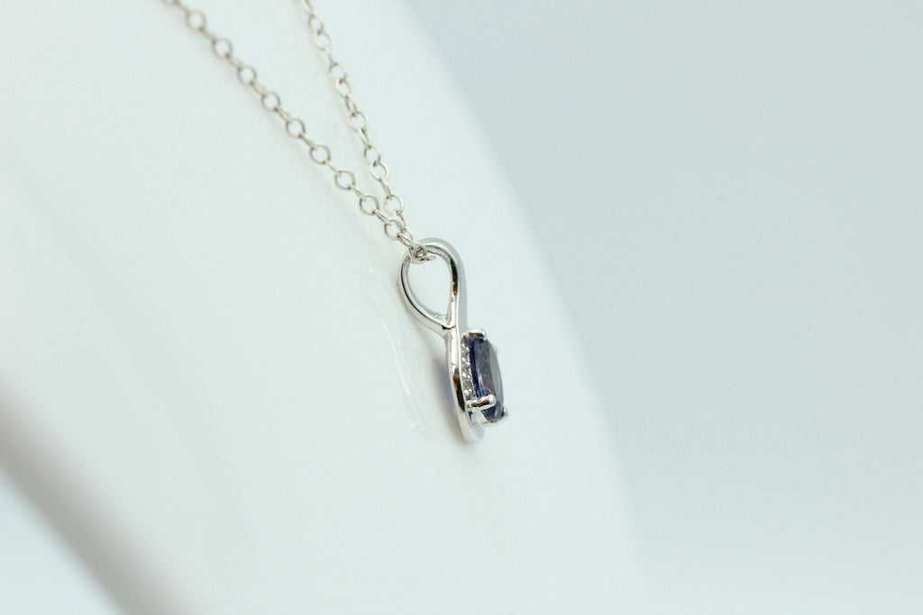 1,12 Carat Iolith Anhänger 925 Silber Collier Kette mit Zirkonia Top Edel