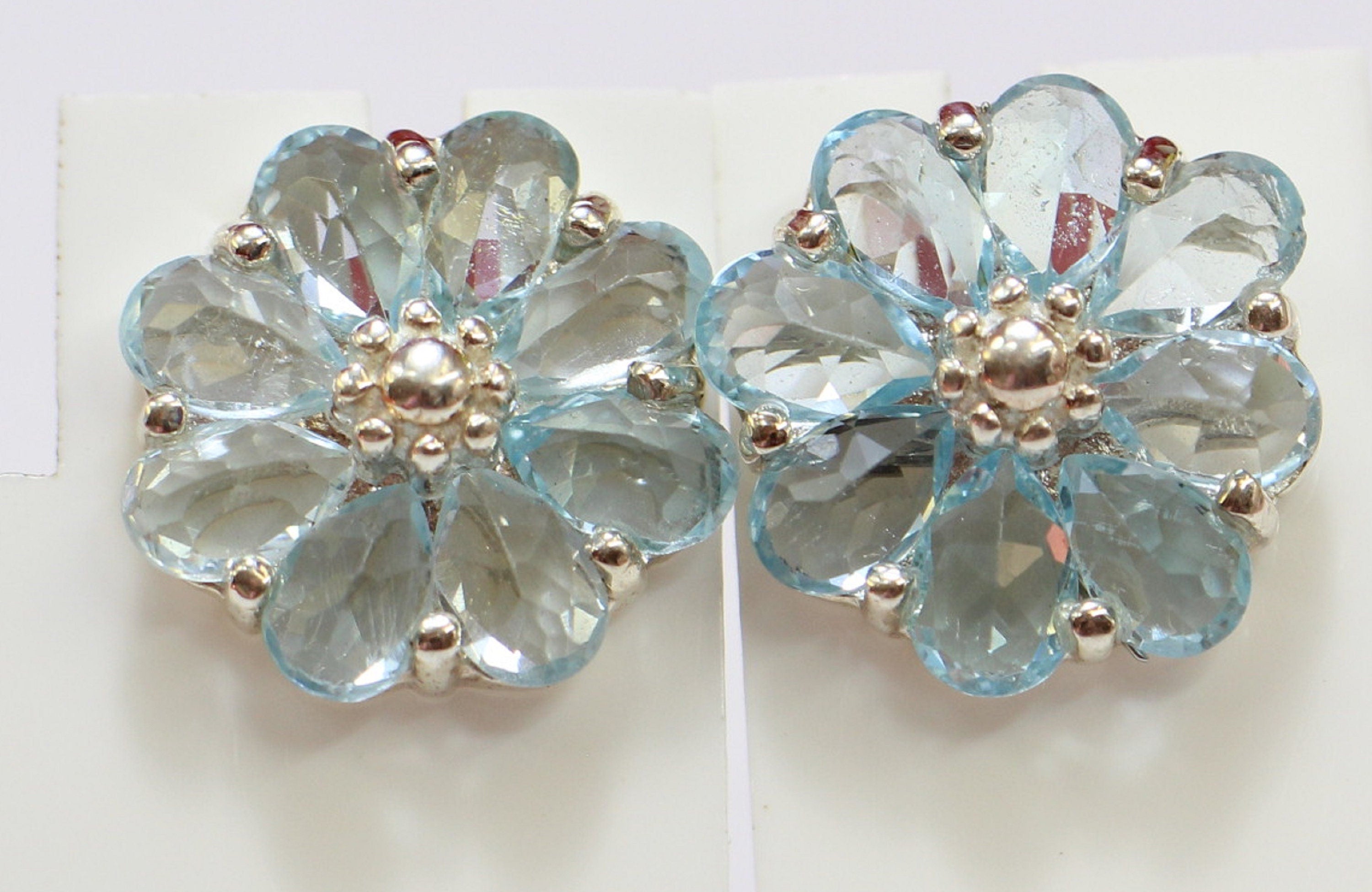 Edler 2,9 Carat Blautopas Ohrstecker Blumenohrstecker 925 Silber Edelsteinschmuck