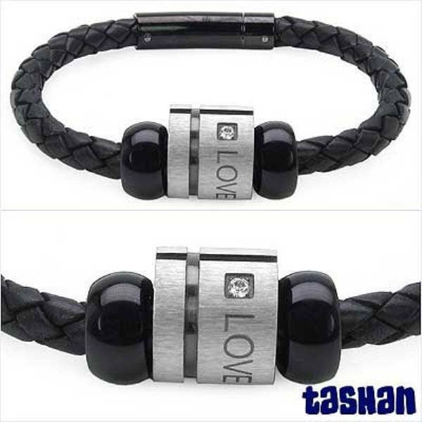 tashan Designer Leder Flecht Armband mit Edelstahleinlage, LOVE FOREVER Zirkonia