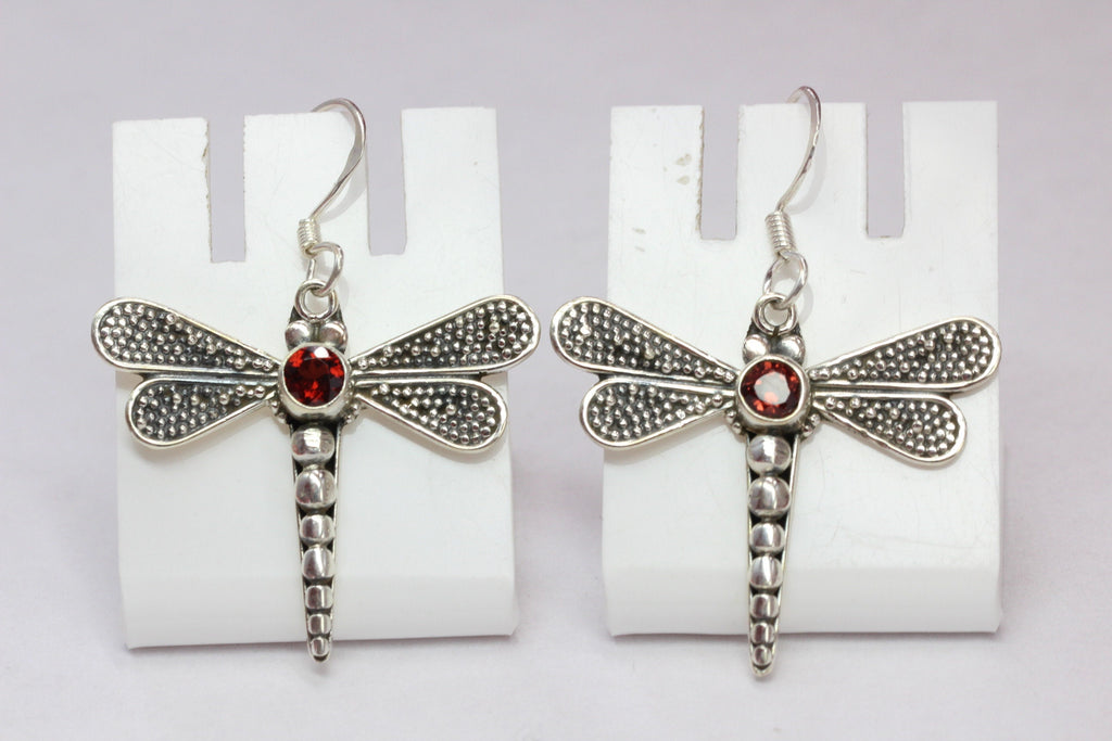 Edle 0,5 Carat Granat Libellen Ohrhanger 925 Silber Ohrring Libelle blutroter Edelstein