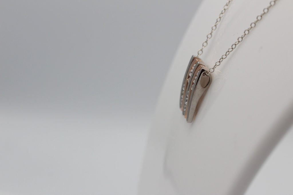 Bicolor Anhänger 925 Sterling Silber - Teilvergoldet & Rhodiniert - 12 Funkelnde Zirkonia Rosé - Edler Echtschmuck Anhänger - Handgefertigt