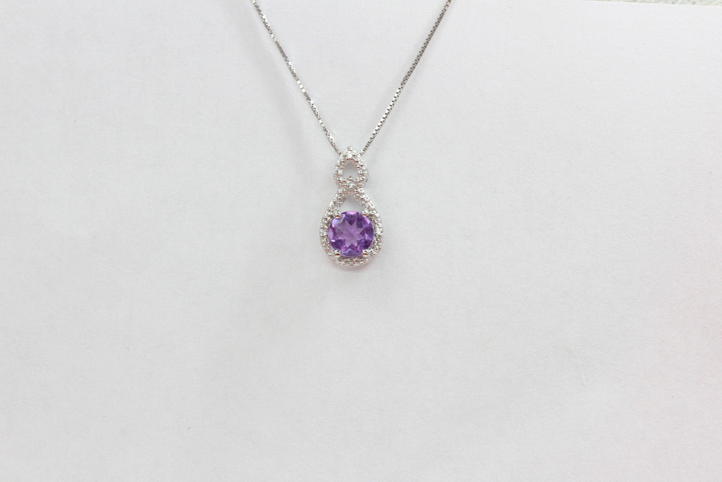 Echter Amethyst Anhänger 925 Silber, Lila Edelstein Kette mit Weißtopas, Minimalistischer Schmuck, Geschenk für Sie, Februar Geburtsstein