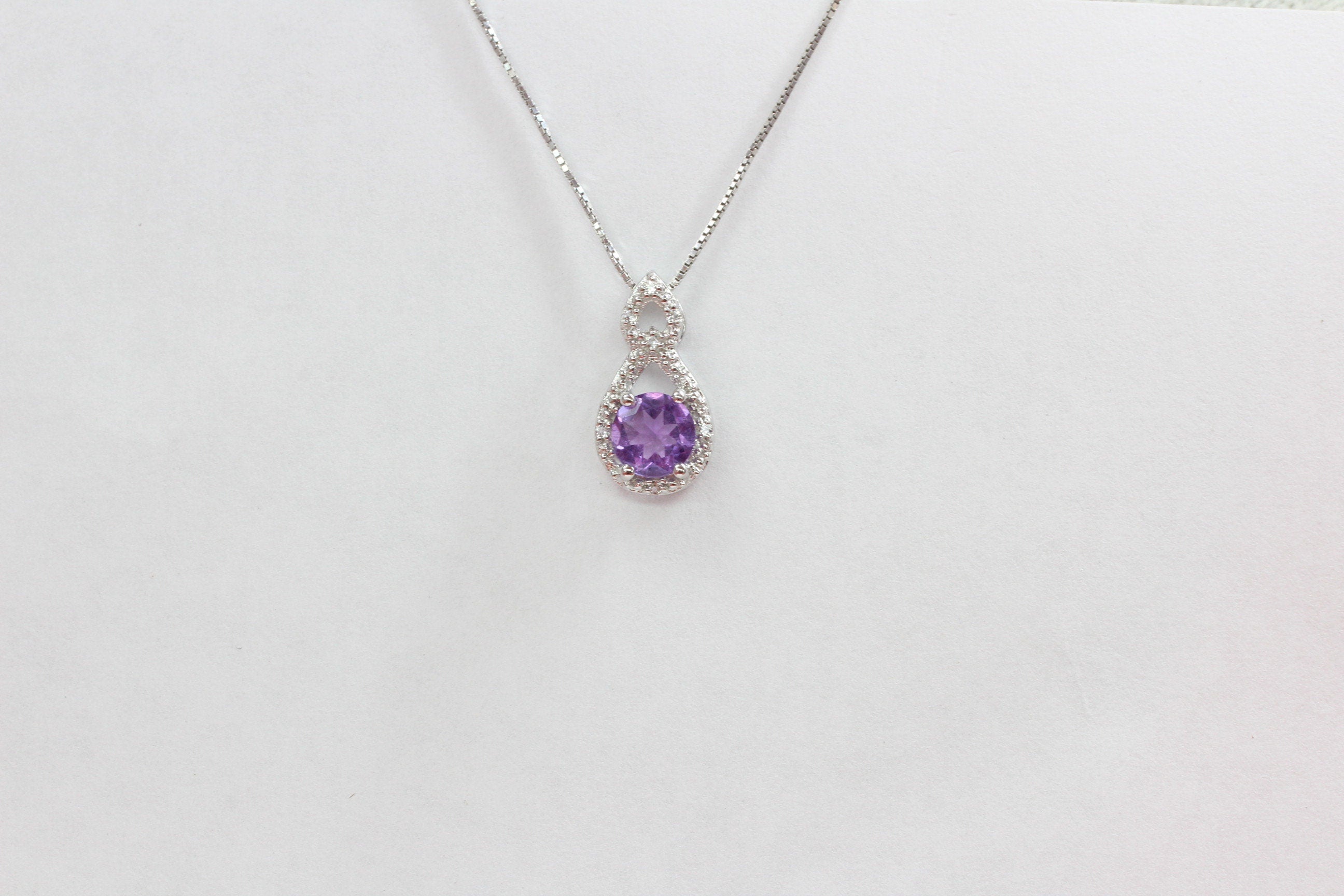 Echter Amethyst Anhänger 925 Silber, Lila Edelstein Kette mit Weißtopas, Minimalistischer Schmuck, Geschenk für Sie, Februar Geburtsstein