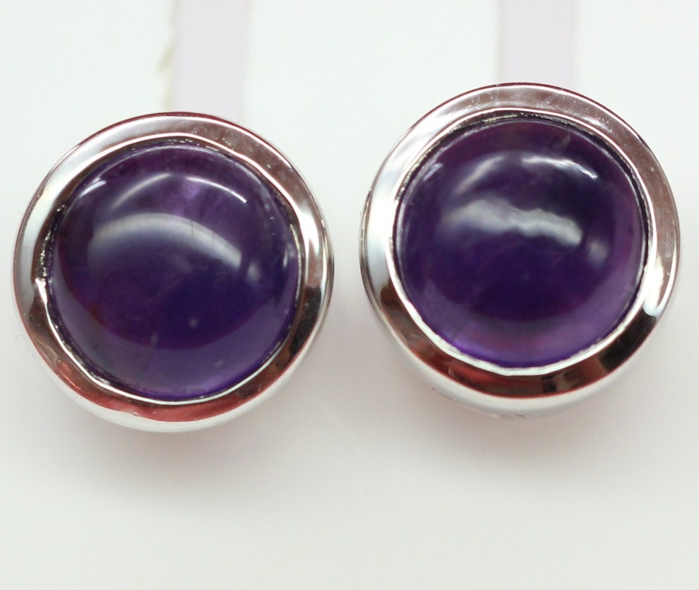 Edle 4,59 Carat Amethyst Ohrstecker 925 Silber Ohrschmuck Ohring Cabochon Unisex