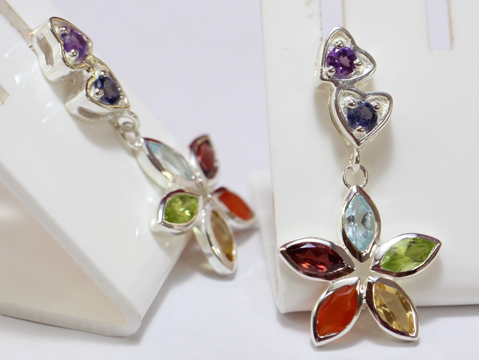 2,58 Carat Chakra Ohrstecker 7 Edelsteine 925 Silber Ohrschmuck Multiedelstein