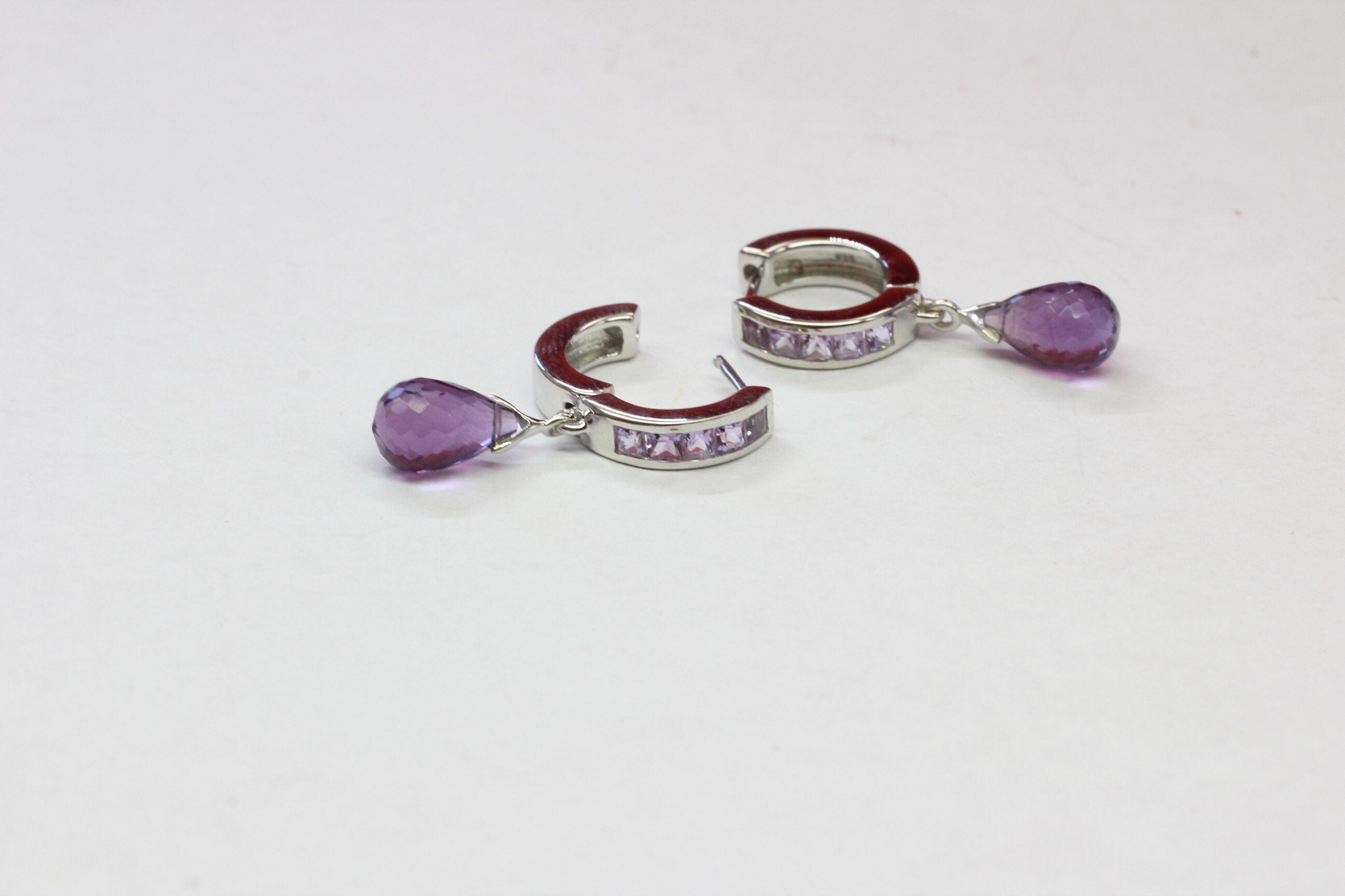 Edle 4,3 Carat Amethyst Creolen 925 Silber Ohrschmuck Ohrring violetter Edelstein