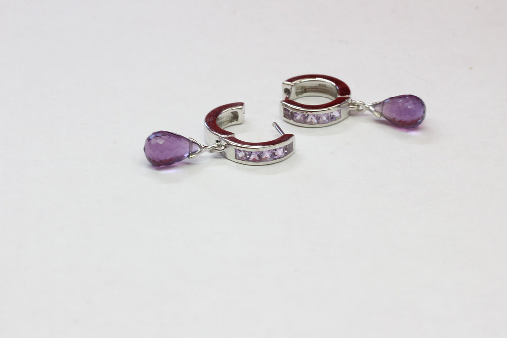 Edle 4,3 Carat Amethyst Creolen 925 Silber Ohrschmuck Ohrring violetter Edelstein