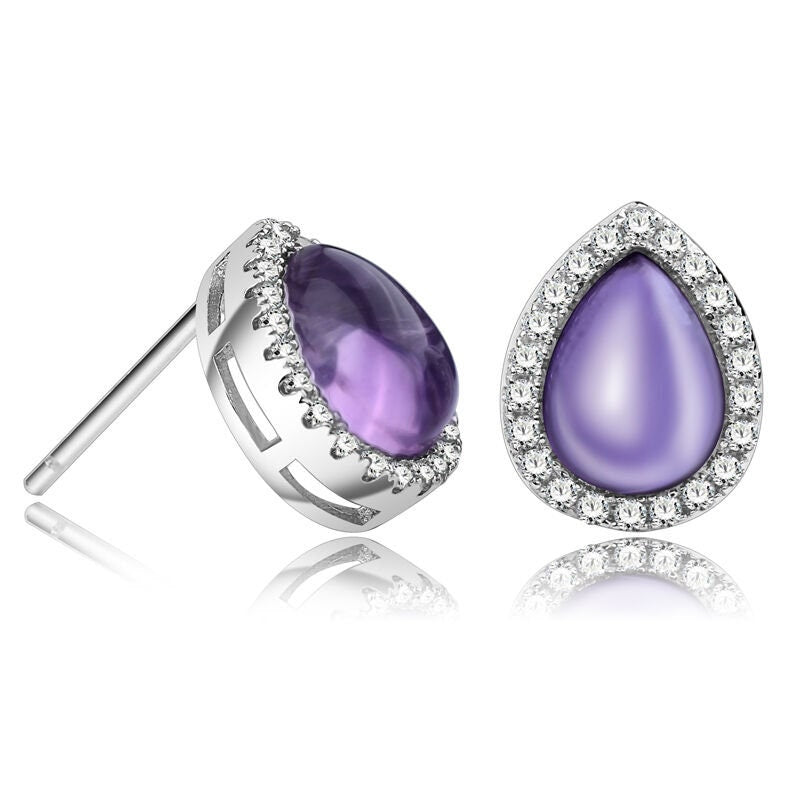 Edel 2,8 Carat Amethyst Ohrstecker 925 Silber Zirkonia Pear Ohrstecker