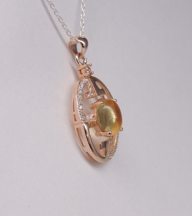 Edler 1,34 Carat Citrin Anhanger 925 Silber  rosee vergoldet Zirkonia