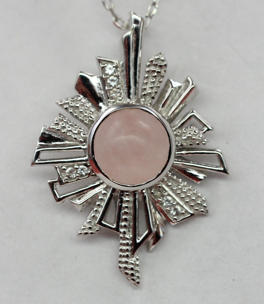 Edler 2,1 Carat Rosenquarz Anhanger 925 Silber Collier Kette Edelsteinanhanger