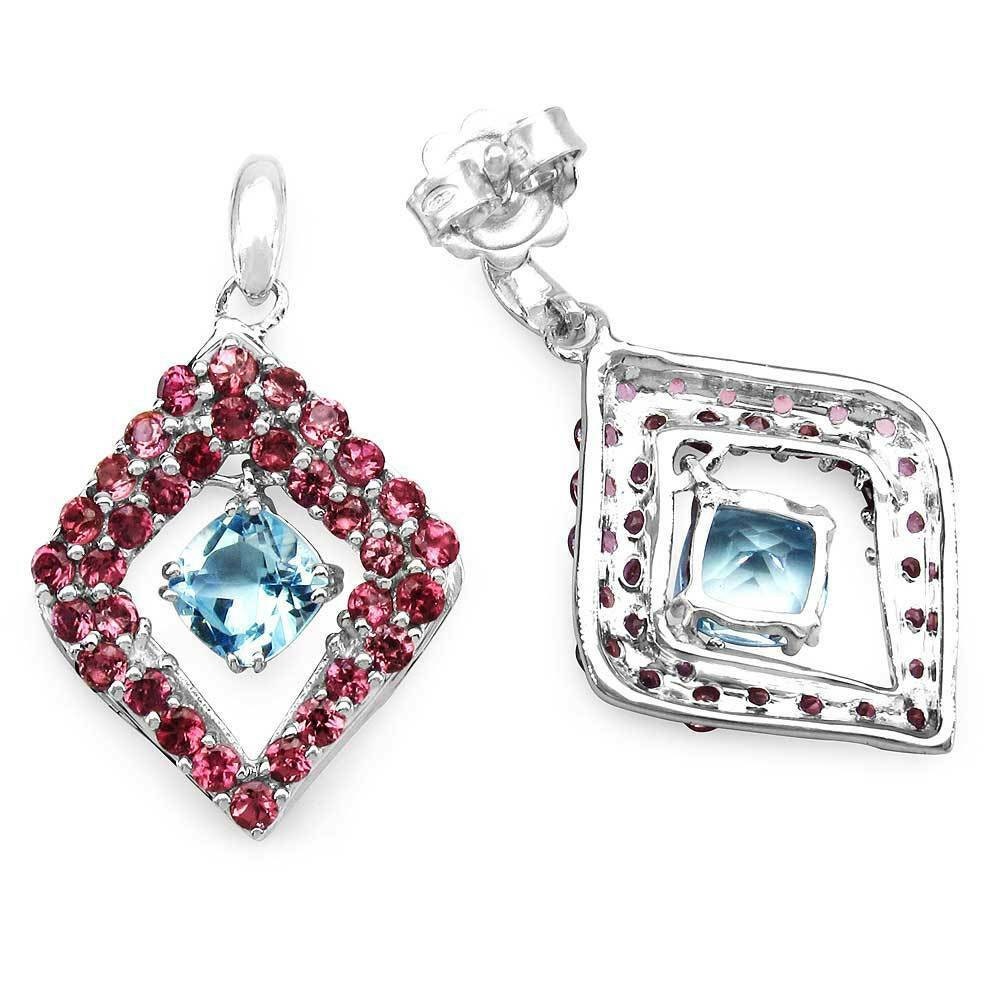 Exklusive 5,70 Carat Rhodolith / Blautopas Ohrstecker 925 Silber Top Edel