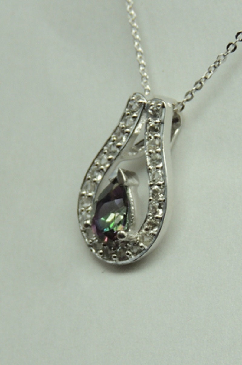 Edle 1,15 Carat Mystic Topas Anhanger weisstopas 925 Silber Collier Kette Top Edel